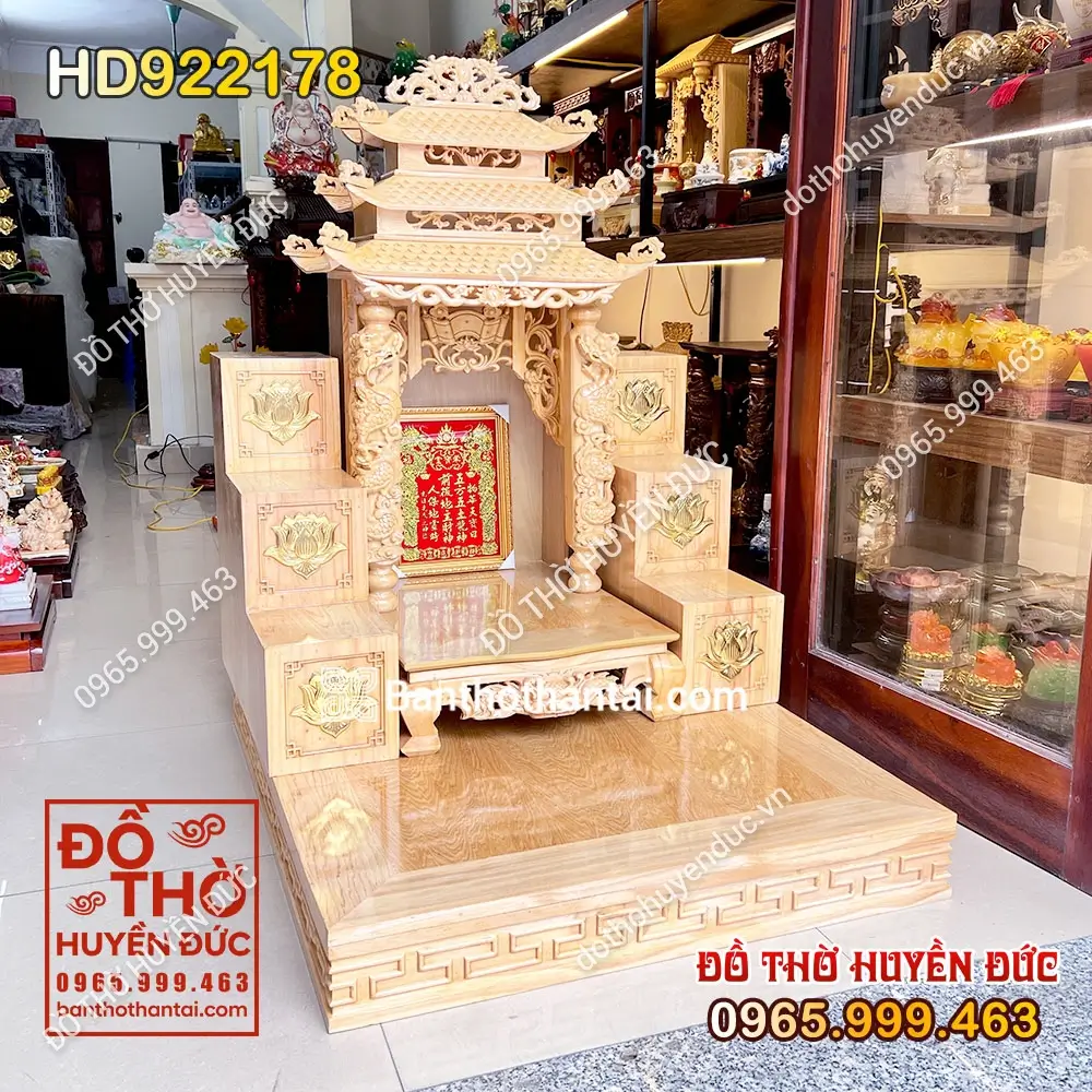 Bàn Thờ Thần Tài Mái Chùa 3 Tầng Mái Màu Vàng Kèm Bục Kệ HD922178