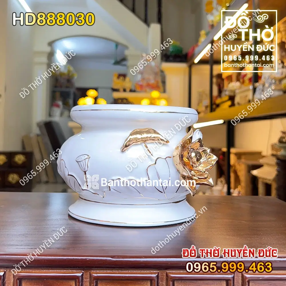 Bát Hương Bạch Ngọc Kim Sen Nổi HD888030