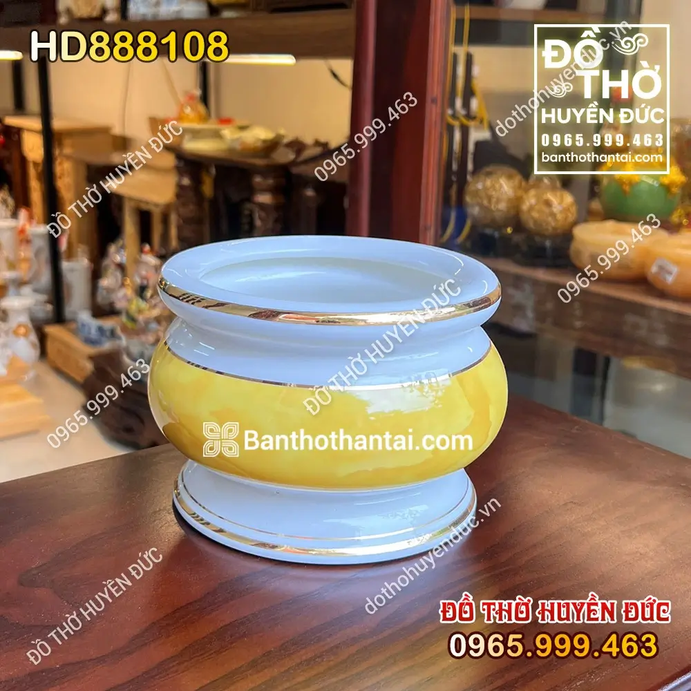 Bát Hương Sứ Vân Đá Vàng Hình Lựu HD888108