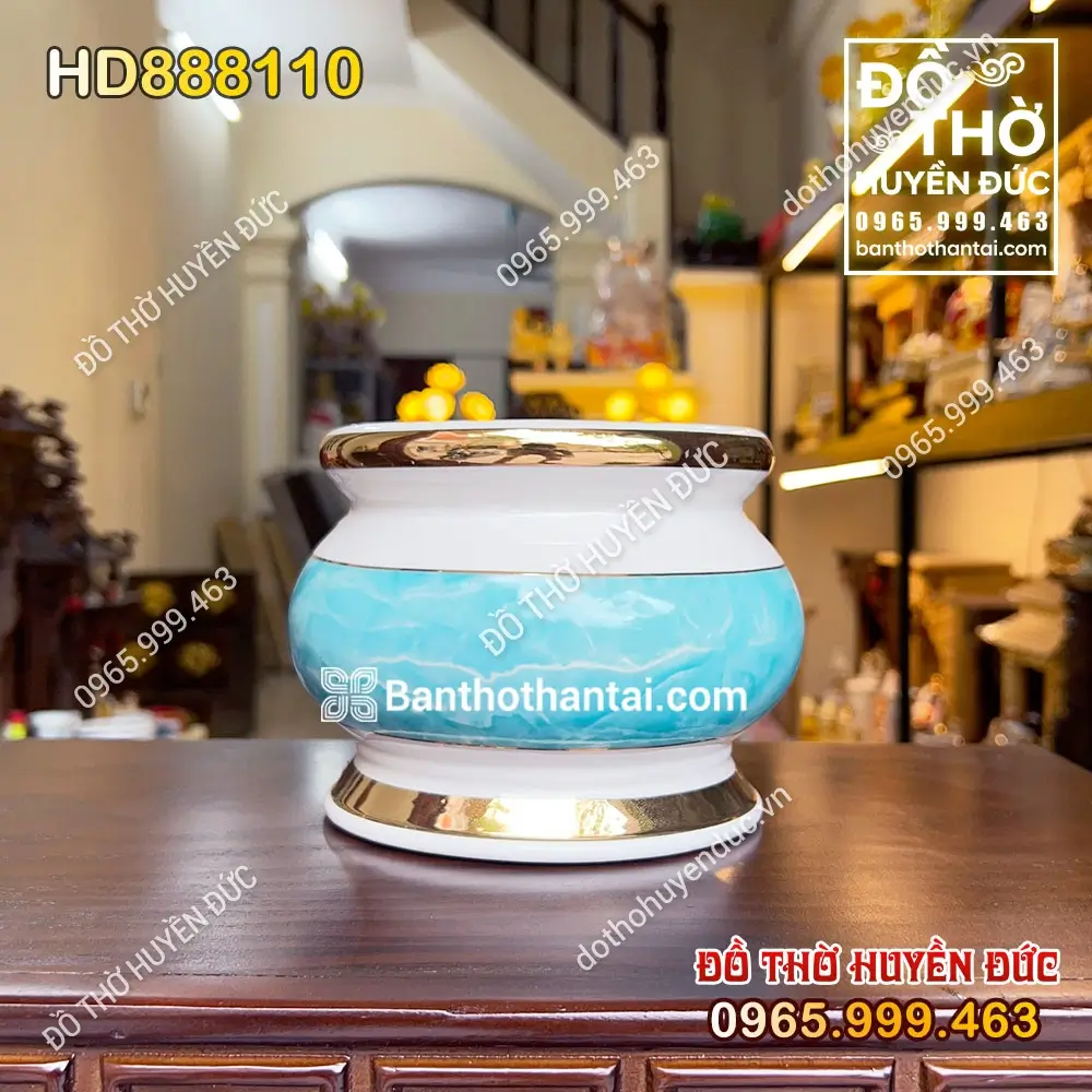 Bát Hương Sứ Vân Đá Xanh Hình Lựu HD888110