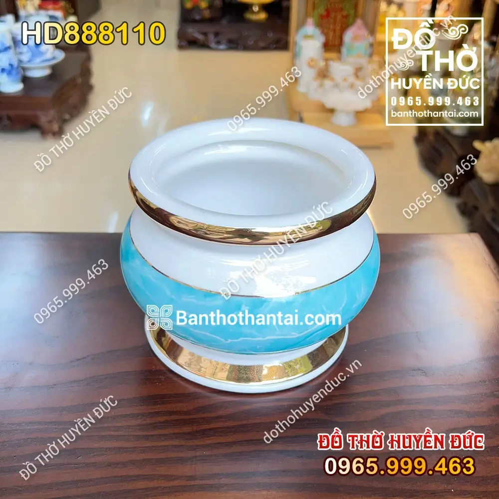 Bát Hương Sứ Vân Đá Xanh Hình Lựu HD888110