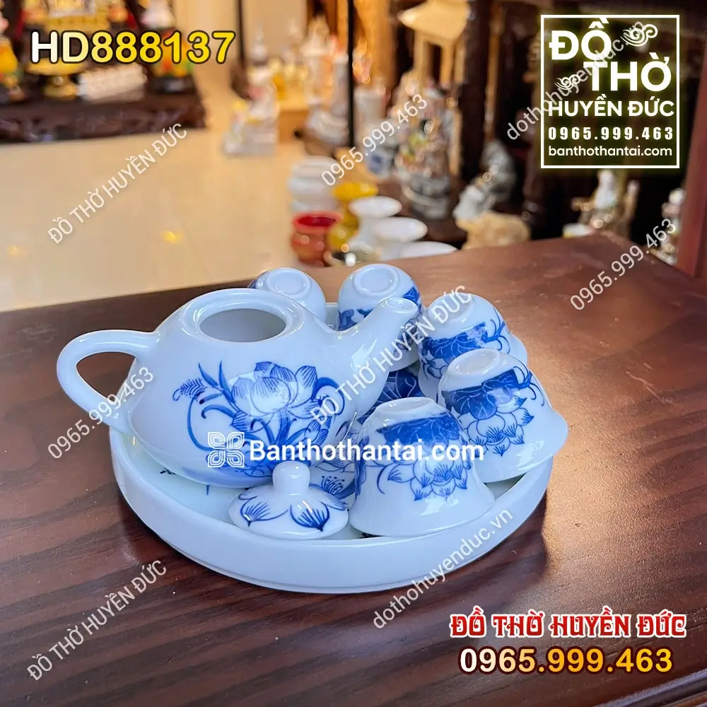 Bộ Ấm Chén Thờ Sứ Men Rong Hoa Sen HD888137