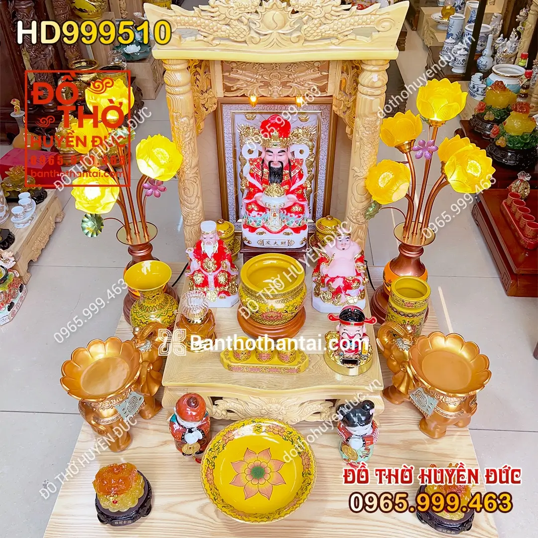 Bộ Bàn Thờ Thần Tài Mái Trương Đồ Thờ Gấm Vàng HD999510