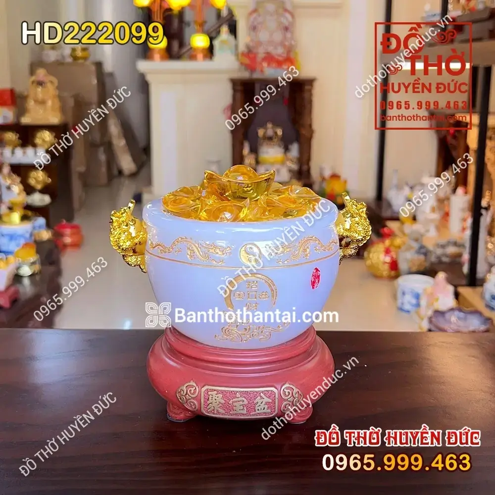 Bồn Tụ Bảo Đế Tròn Màu Trắng Chiêu Tài HD222099