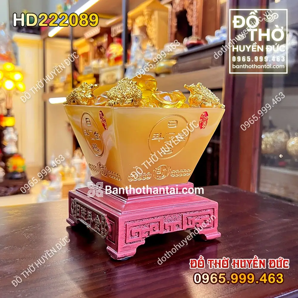 Bồn Tụ Bảo Đế Vuông Vàng Thổ Tài Lộc HD222089