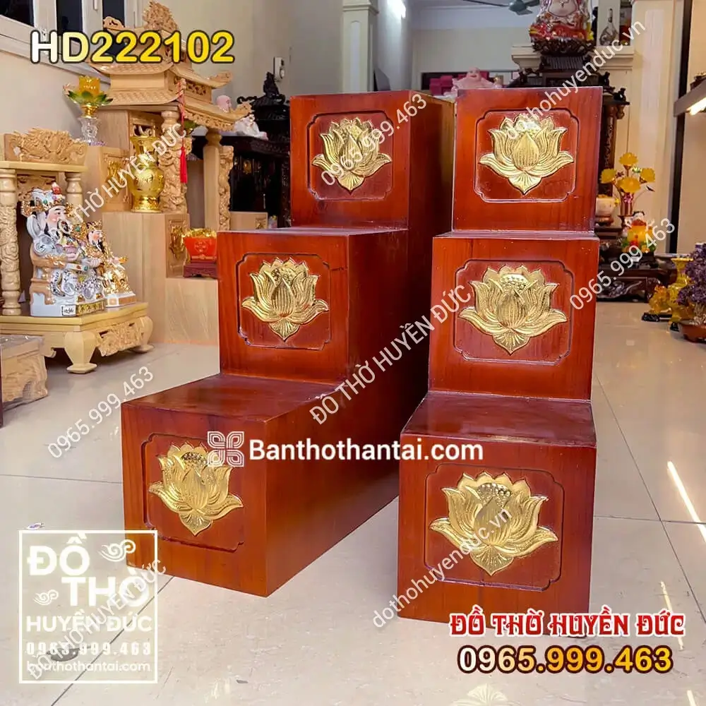 Bục Tam Cấp 2 Bên Hoa Sen Dát Vàng Màu Hương HD222102