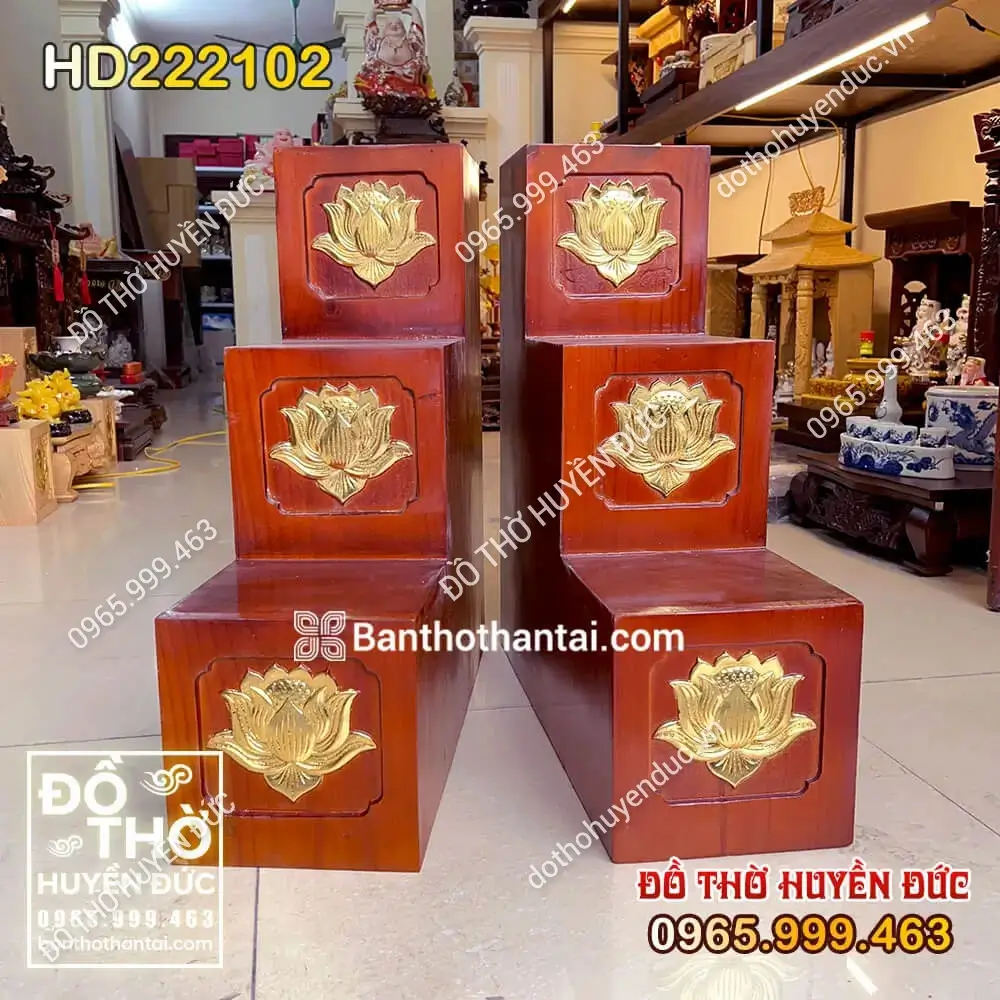 Bục Tam Cấp 2 Bên Hoa Sen Dát Vàng Màu Hương HD222102