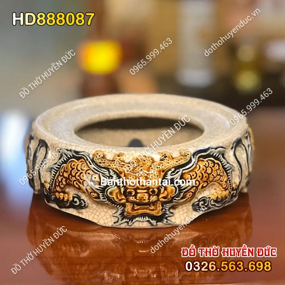 Chân Đế Bát Hương Men Rạn Sen Nổi Bát Tràng HD888087