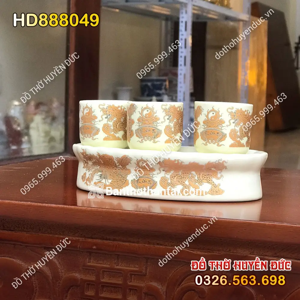 Khay Chén 3 Ngà Vàng Bát Tràng HD888049