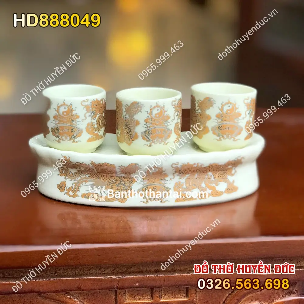 Khay Chén 3 Ngà Vàng Bát Tràng HD888049