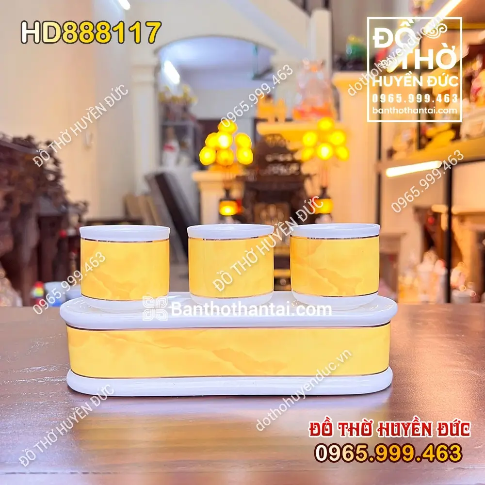 Khay Chén 3 Sứ Vân Đá Vàng HD888117