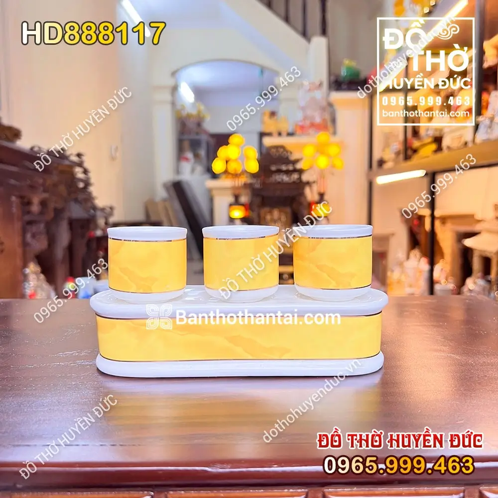 Khay Chén 3 Sứ Vân Đá Vàng HD888117