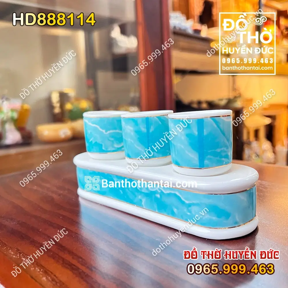 Khay Chén 3 Sứ Vân Đá Xanh HD888114