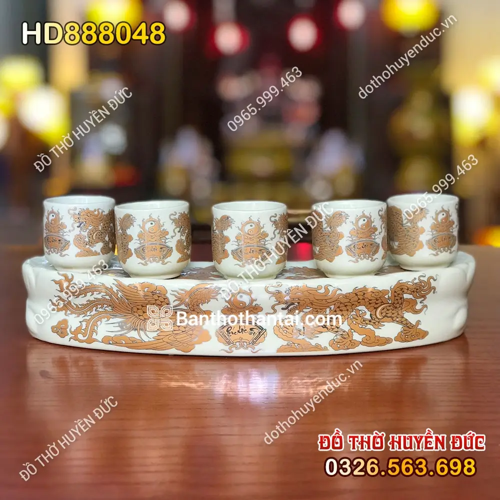 Khay Chén 5 Ngà Vàng Bát Tràng HD888048