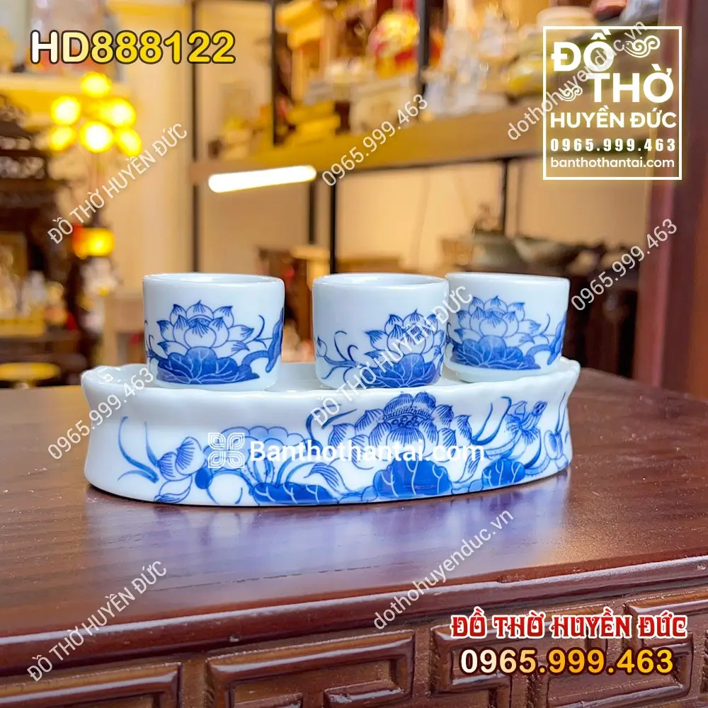 Kỷ Cong 3 Chén Men Rong Hoa Sen HD888122