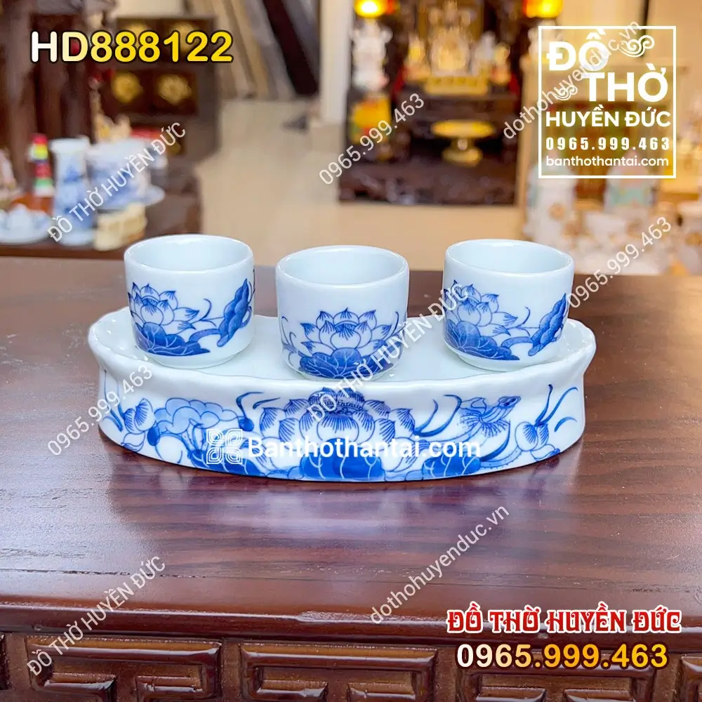 Kỷ Cong 3 Chén Men Rong Hoa Sen HD888122