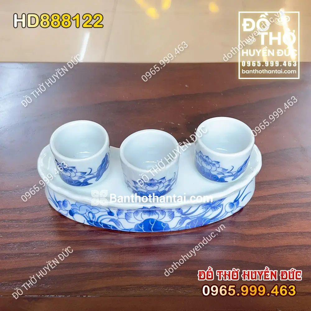 Kỷ Cong 3 Chén Men Rong Hoa Sen HD888122