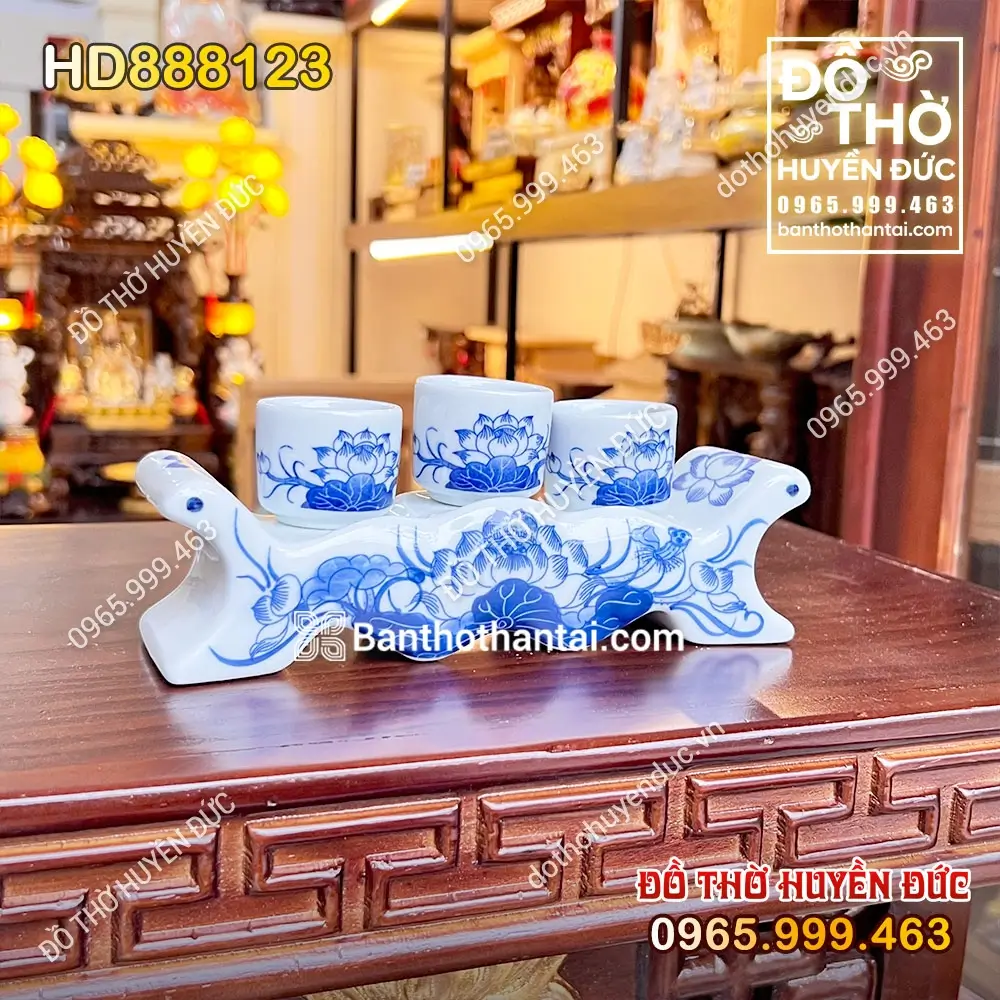 Kỷ Ngai 3 Chén Men Rong Hoa Sen HD888123