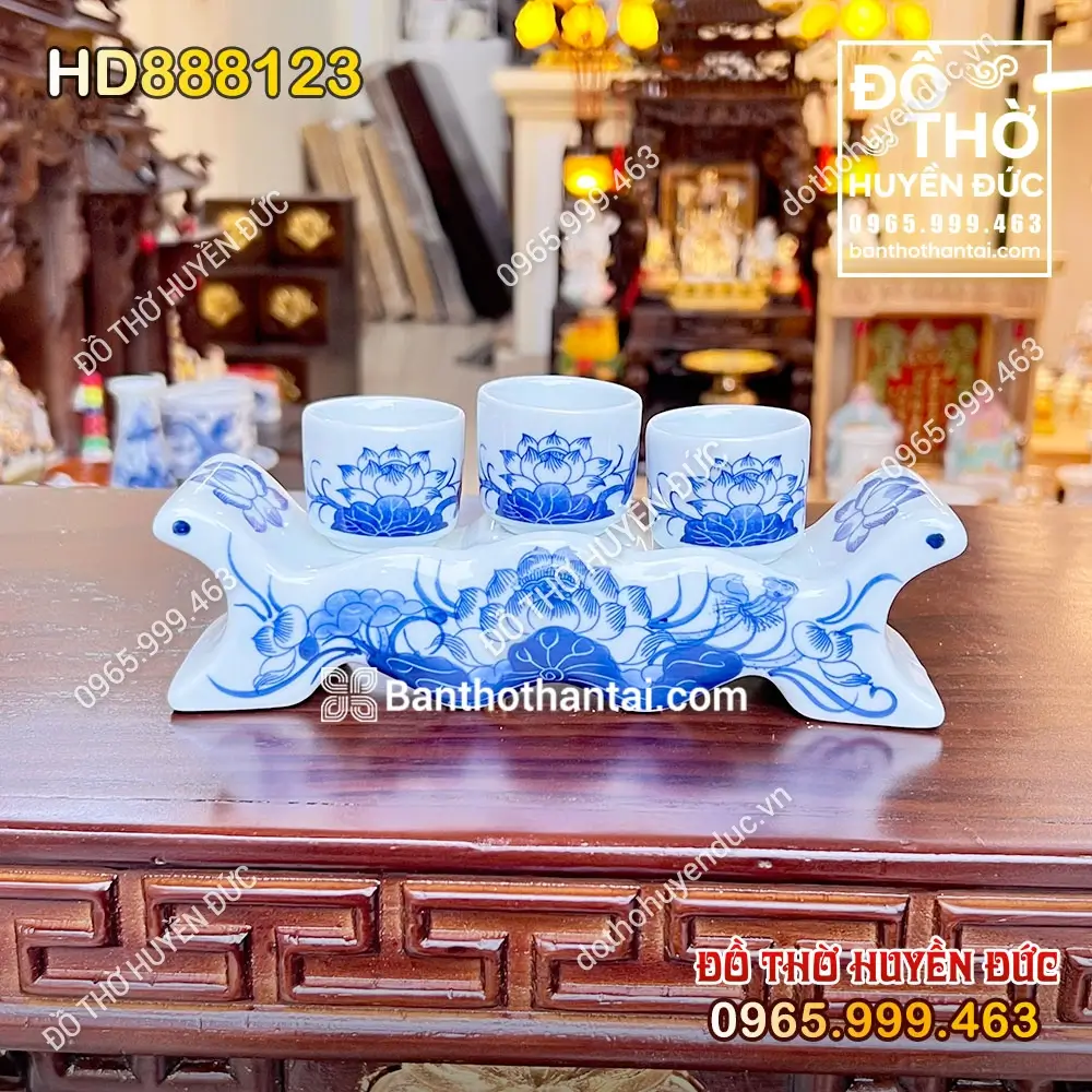 Kỷ Ngai 3 Chén Men Rong Hoa Sen HD888123