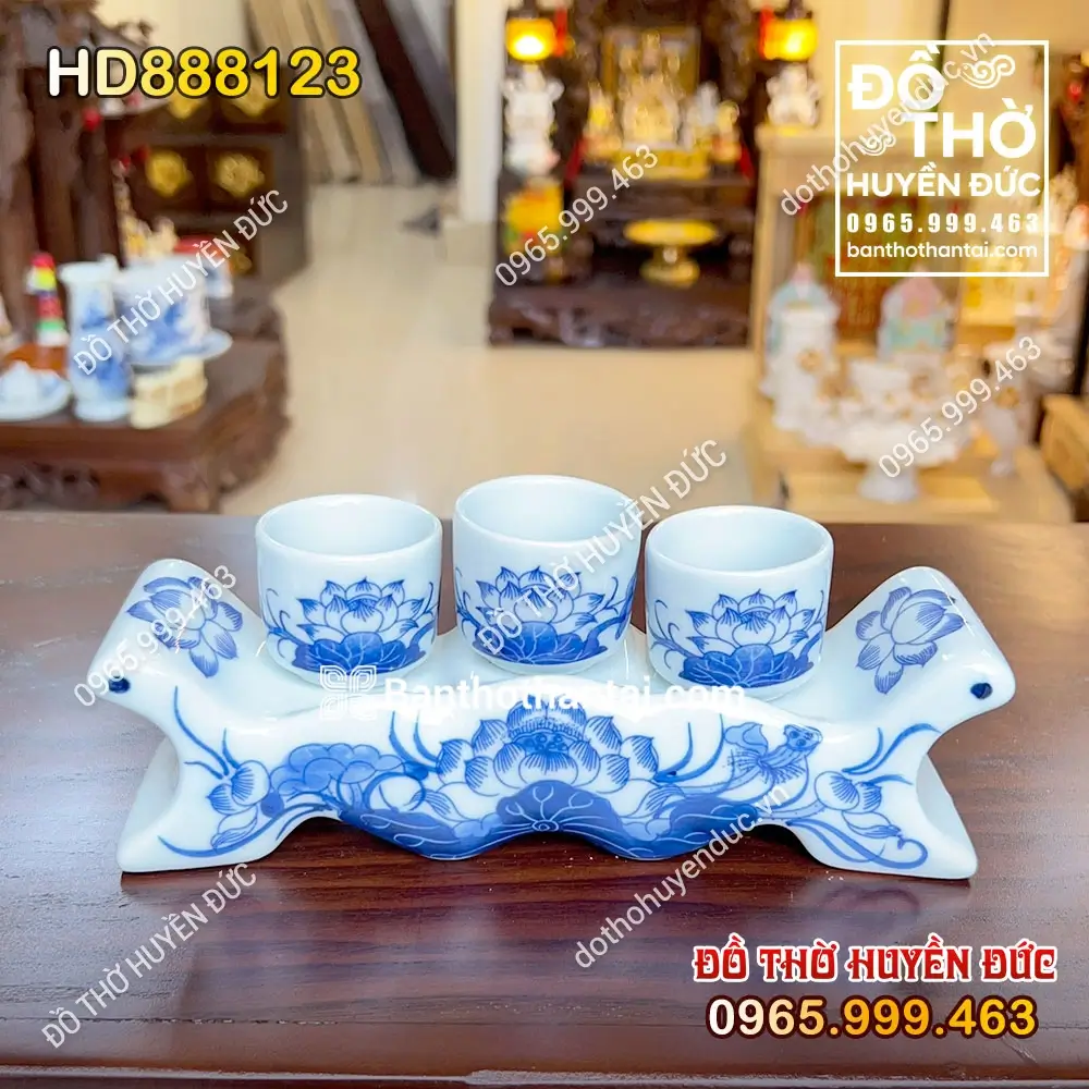 Kỷ Ngai 3 Chén Men Rong Hoa Sen HD888123