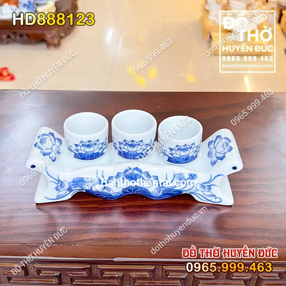 Kỷ Ngai 3 Chén Men Rong Hoa Sen HD888123