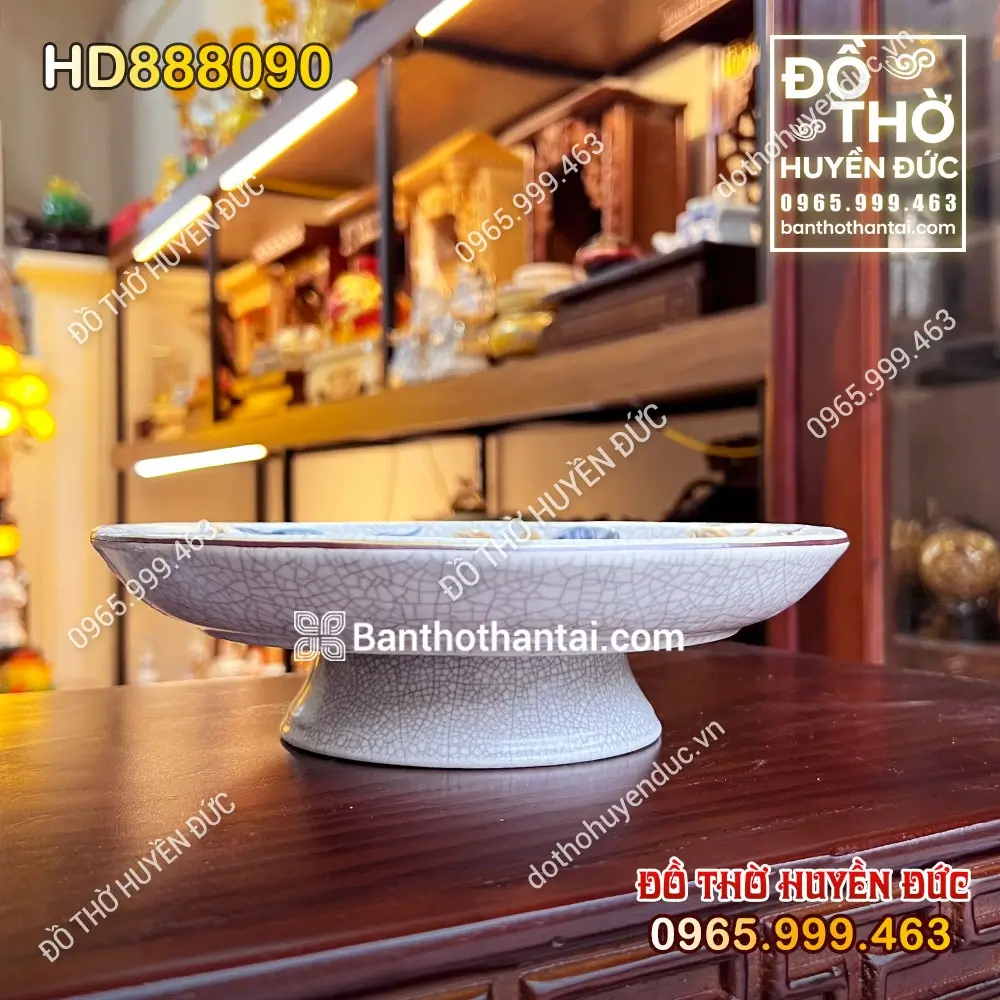 Mâm Bồng Men Rạn Hoa Sen Nổi Bát Tràng HD888090