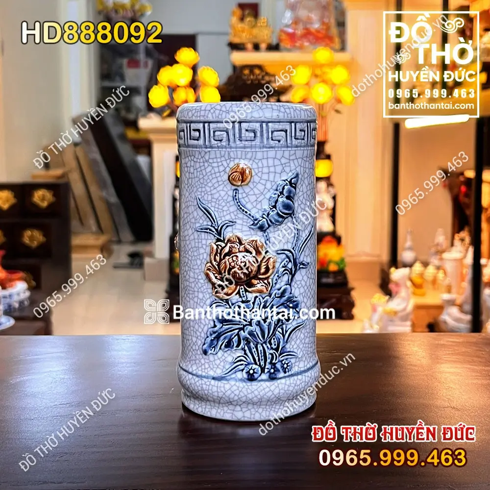 Ống Hương Men Rạn Sen Nổi Bát Tràng HD888092