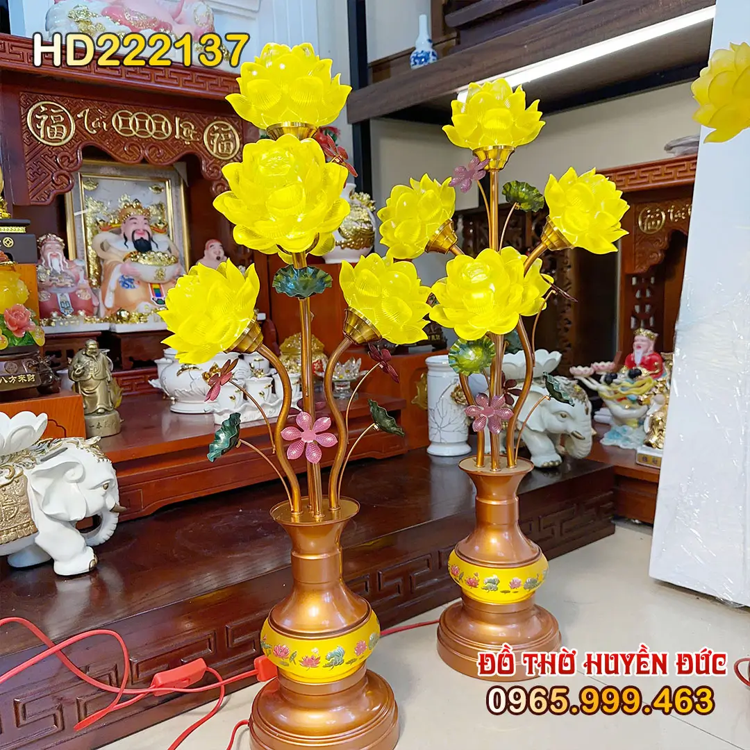 Đèn Thờ Led Lưu Ly Hoa Sen 5 Bông HD222137
