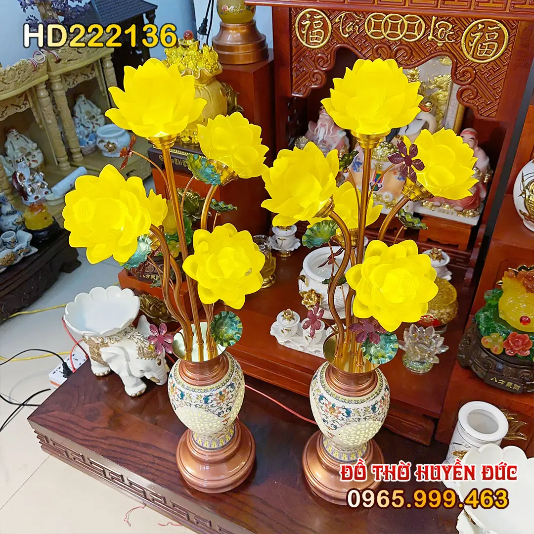 Đèn Thờ Lưu Ly Hoa Sen 5 Bông Thân Họa Tiết HD222136