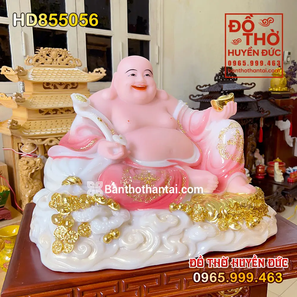 Tượng Phật Di Lặc Áo Hồng Tọa Mây Tài Lộc mã số HD855056