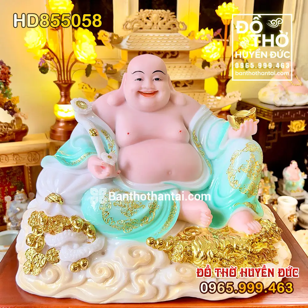 Tượng Phật Di Lặc Áo Xanh Tọa Mây Tài Lộc mã số HD855058